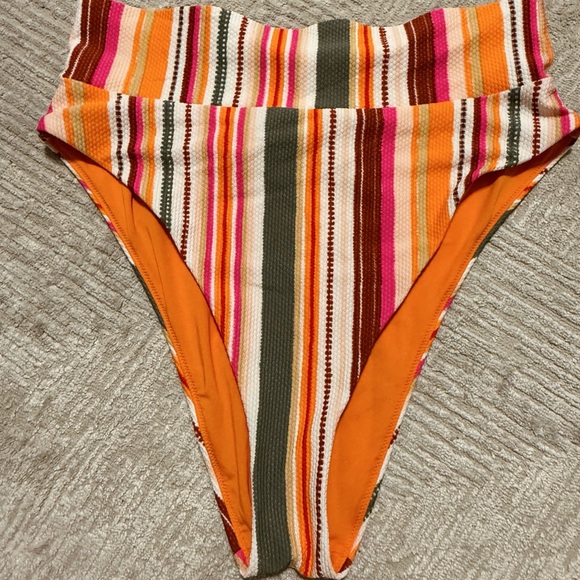 Aerie American Eagle Striped Multicolor High-Waisted Bikini Bottom - Picture 1 of 2